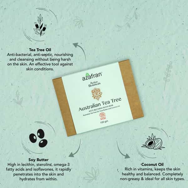 Azafran Organic Australian Tea Tree Anti-Blemish Bath Bar -100Gm