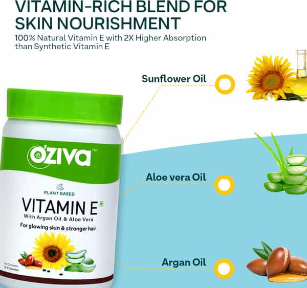 Oziva Plant Based Vitamin E 30 Capsules | Glowing Skin & Stronger Hair
