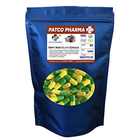 Patco Pharma- Size 00 Green-Yellow Empty Vegetarian Pill Capsule|Diy Powder Filling (20000 Pcs)