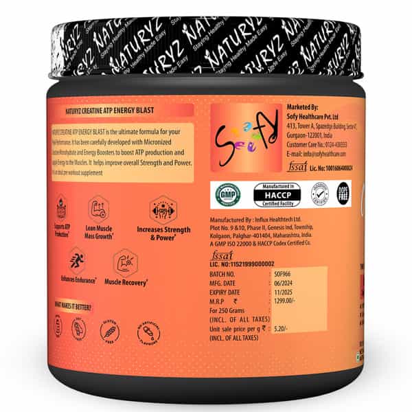 Naturyz Creatine Atp Energy Blast With 3G Creatine | Energy Blend & Electrolytes - 250G(Watermelon)