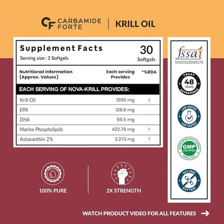 Carbamide Forte Antarctic Krill Oil| For Heart | Brain | Joint | Eye & Skin - 30 Softgel