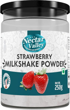 Nectar Valley Strawberry Milkshake Powder No Refined Sugar Added | Makes 12 Glasses - 250g