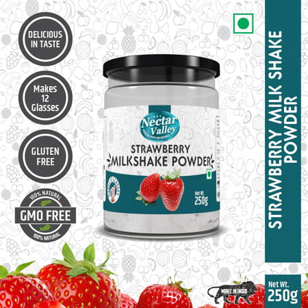Nectar Valley Strawberry Milkshake Powder No Refined Sugar Added | Makes 12 Glasses - 250g