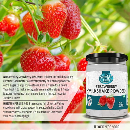 Nectar Valley Strawberry Milkshake Powder No Refined Sugar Added | Makes 12 Glasses - 250g