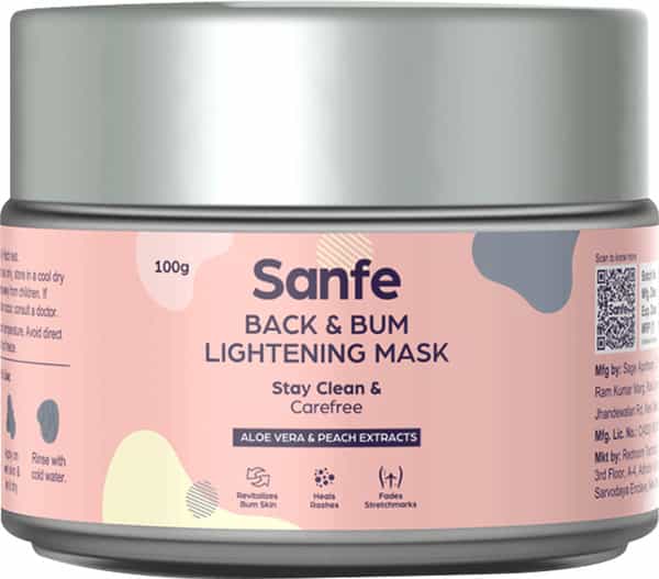 Sanfe Back & Bum Lightening Mask For Women With Aloevera & Peach Extracts - 100G