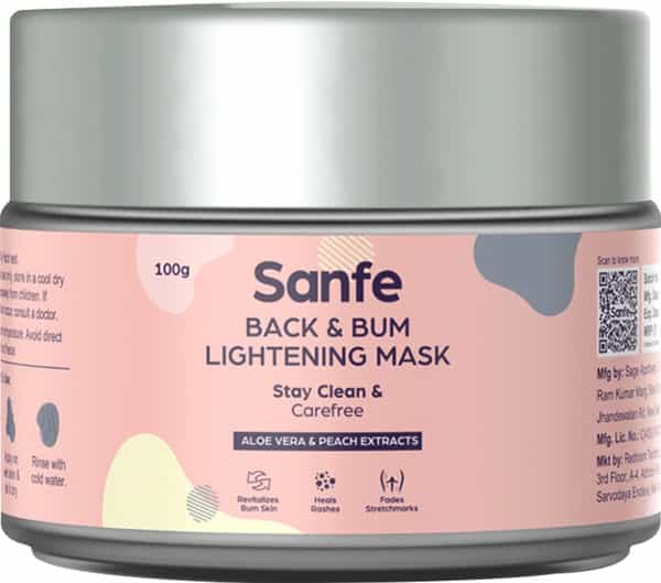 Sanfe Back & Bum Lightening Mask For Women With Aloevera & Peach Extracts - 100G