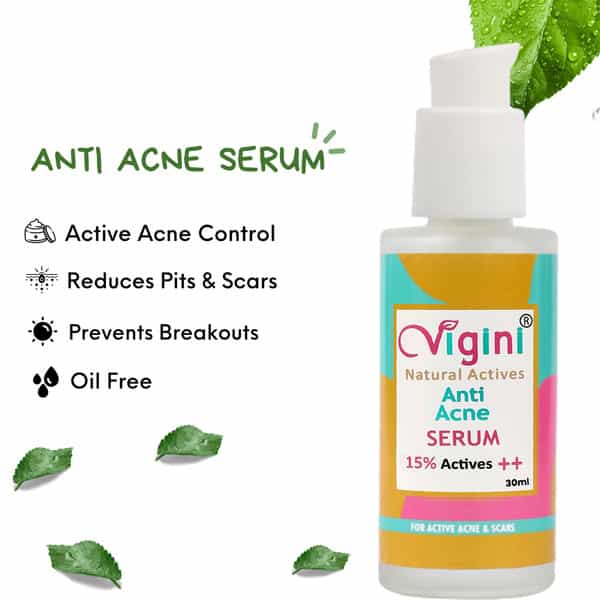 Vigini 15% Actives Anti Acne Face Serum 30Ml | Pimples Scars Blemish Dark Spots Pigmentation Removal