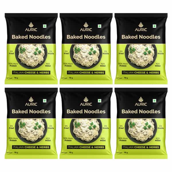 Auric Baked Instant Italian Cheese & Herbs Noodles 70G (Pack Of 6) Baked | Not Fried