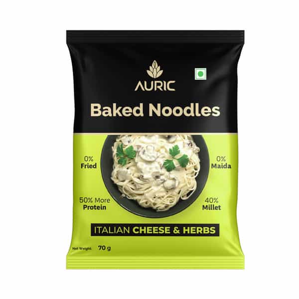 Auric Baked Instant Italian Cheese & Herbs Noodles 70G (Pack Of 6) Baked | Not Fried