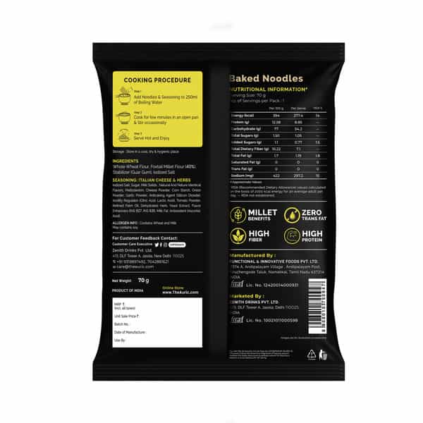 Auric Baked Instant Italian Cheese & Herbs Noodles 70G (Pack Of 6) Baked | Not Fried