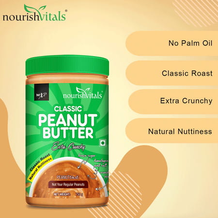 Nourishvitals Classic Peanut Butter Extra Crunchyclassic Roast High Quality Roasted Peanuts 750 G