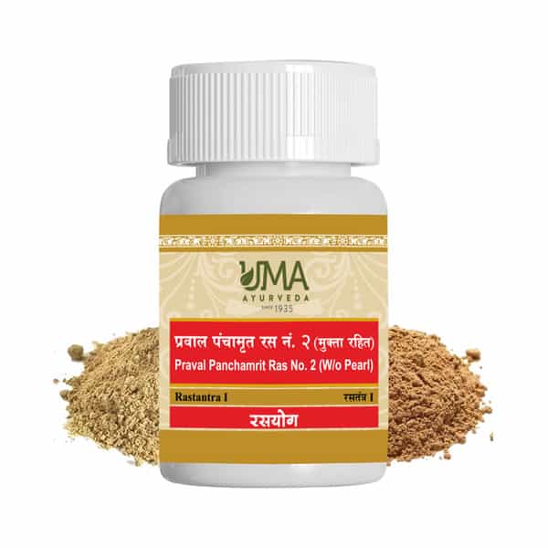 Uma Ayurveda Praval Panchamrit Ras No.2 (W/O Pearl) Ayurvedic Tablets 80 Tab