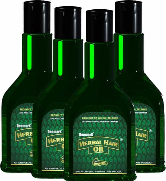 Deemark Herbal Hair Oil (120Mlx4) - Long & Strong Black Hair|Reduces Hair Fall Split-Ends & Damage