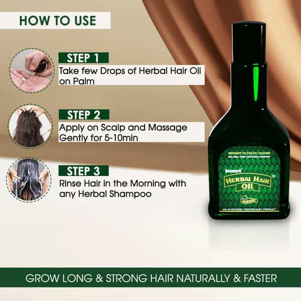 Deemark Herbal Hair Oil (120Mlx4) - Long & Strong Black Hair|Reduces Hair Fall Split-Ends & Damage