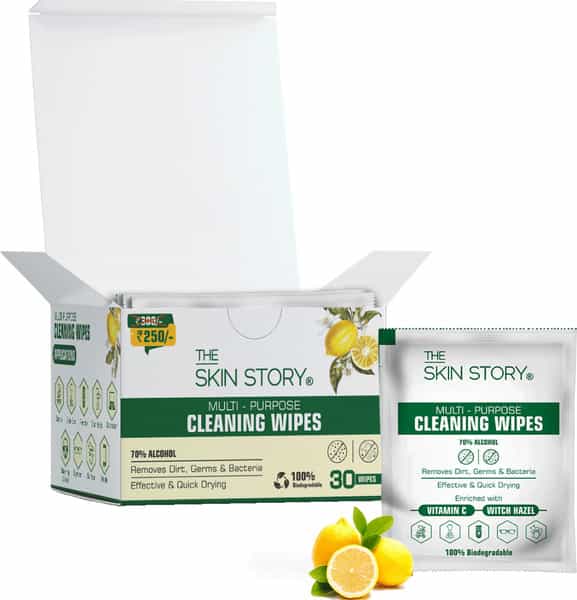 The Skin Story Multi Purpose Cleaning Wipes - 70 % Alcohol Removes Dirts Germs - 30 Wipes