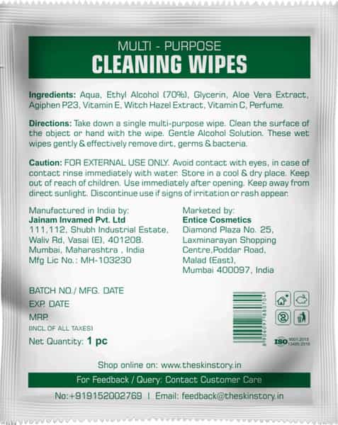 The Skin Story Multi Purpose Cleaning Wipes - 70 % Alcohol Removes Dirts Germs - 30 Wipes