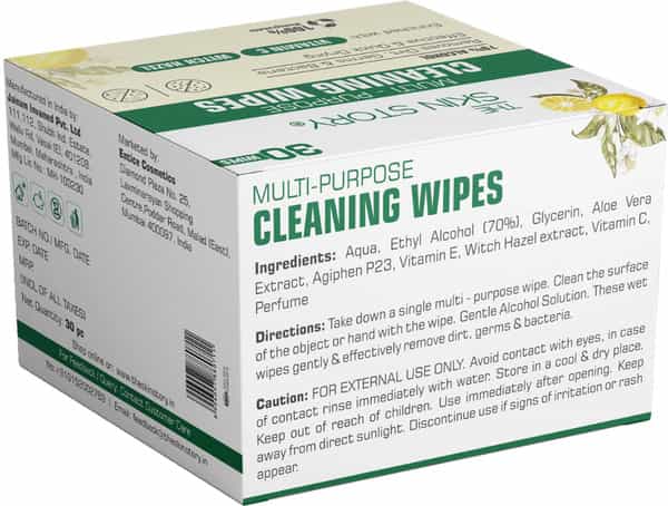 The Skin Story Multi Purpose Cleaning Wipes - 70 % Alcohol Removes Dirts Germs - 30 Wipes