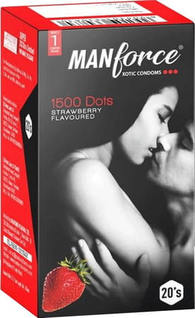 Manforce Xotic Condoms For Men With 1500 Dots | Pack Of 20 - Strawberry Flavoured