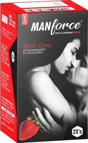 Manforce Xotic Condoms For Men With 1500 Dots | Pack Of 20 - Strawberry Flavoured