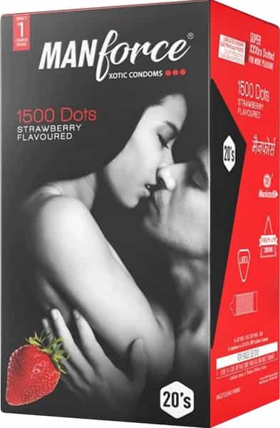 Manforce Xotic Condoms For Men With 1500 Dots | Pack Of 20 - Strawberry Flavoured
