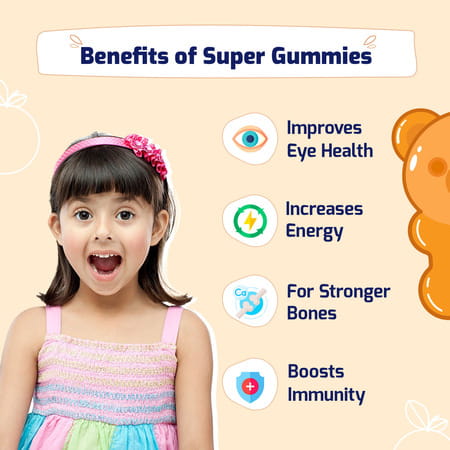 Gritzo Super Gummies| Multivitamin For Kids (Natural Orange Flavour| 30 Gummies)