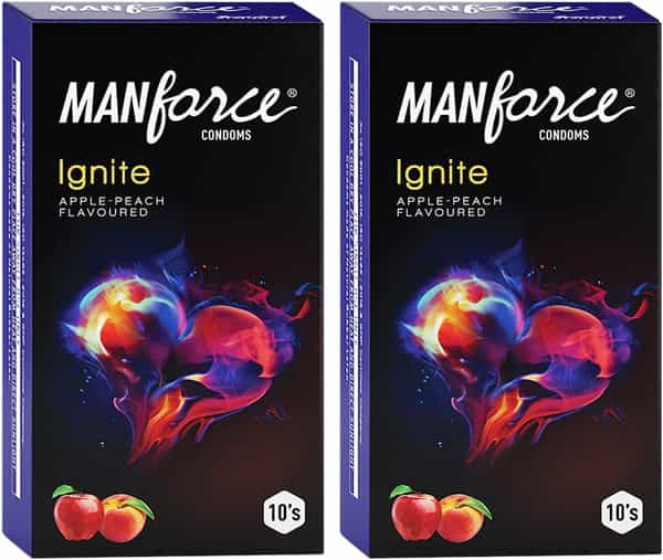 Manforce Ignite Apple-Peach Flavoured Extra Dotted Box Of 10 Condoms