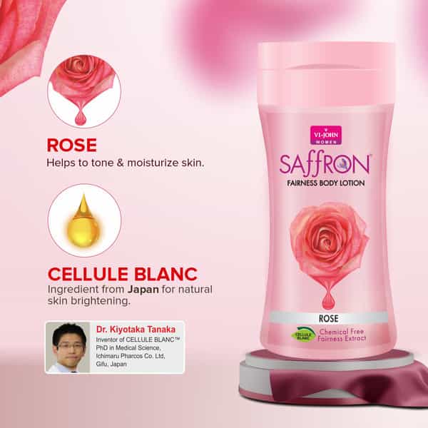 Vi-John Saffron Fliptop Rose Fairnes Body Lotion For Men & Women 250Ml Pack Of 2