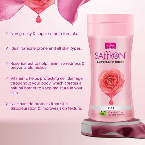 Vi-John Saffron Fliptop Rose Fairnes Body Lotion For Men & Women 250Ml Pack Of 2