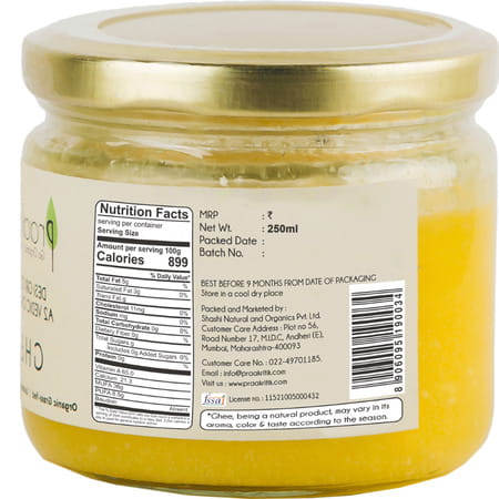 Praakritik Natural Desi Gir Cow A2 Ghee 250ml
