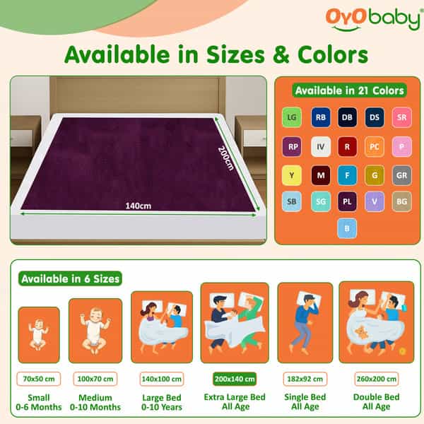 Oyo Baby Waterproof Bed Protector Baby Dry Sheet Extra Large Plum (140 Cm X 200 Cm)