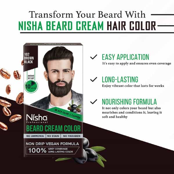 Nisha Beard Colour For Men Black Brown 120G | Professional Beard Hair Colour | Ammonia Free