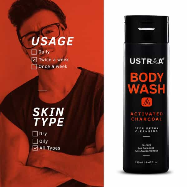 Ustraa Body Wash-Activated Charcoal 250 Ml