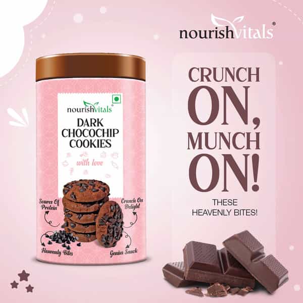 Nourishvitals Dark Chocochip Cookies + Cocount Cookies Crunchy Delights Genius Snack 120G Each
