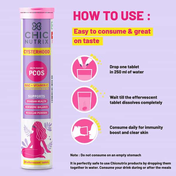 Chicnutrix Cysterhood - For Pcos Management 600Mg (Nac)& Vitaminc-1X(20 Effervescent Tablets)