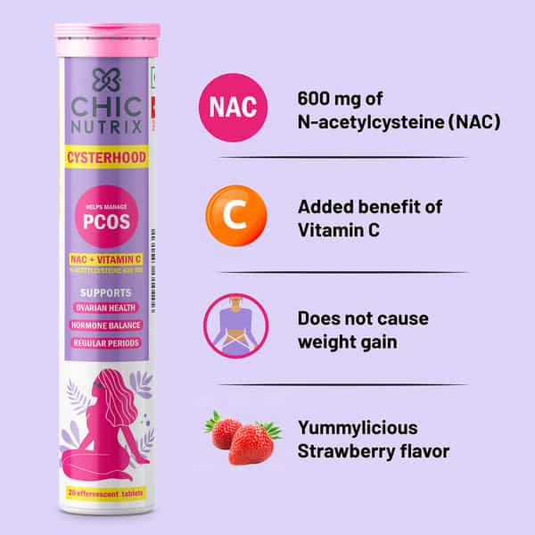 Chicnutrix Cysterhood - For Pcos Management 600Mg (Nac)& Vitaminc-1X(20 Effervescent Tablets)
