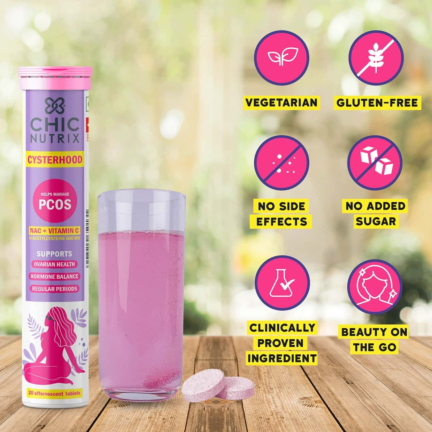 Buy CHICNUTRIX CYSTERHOOD FOR PCOS MANAGEMENT, 600MG (NAC)& VITAMINC