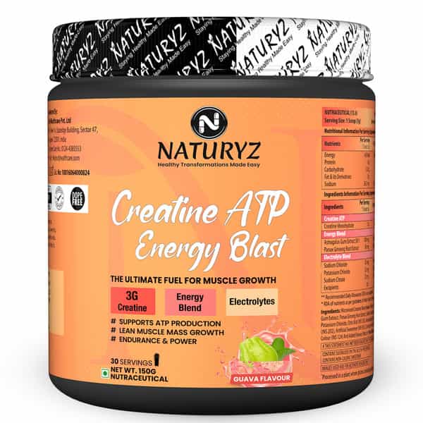 Naturyz Creatine Atp Energy Blast With 3G Creatine | Energy Blend & Electrolytes -150G(Guava)