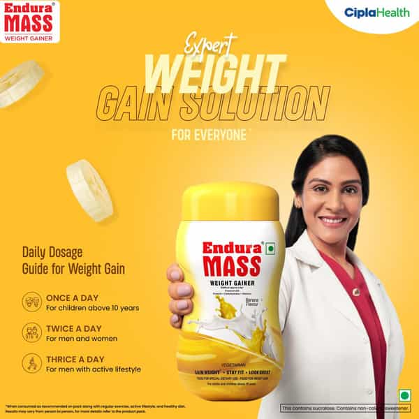 Endura Mass Weight Gainer Banana Flavour Jar Of 500Gm Powder With Free Shaker