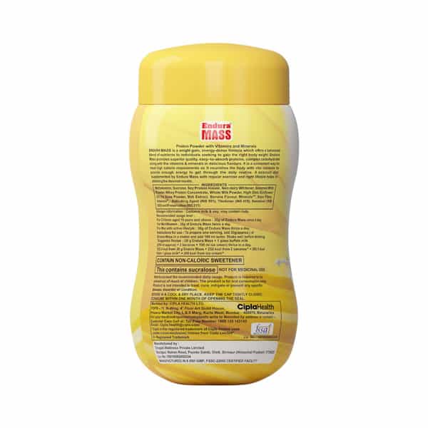 Endura Mass Weight Gainer Banana Flavour Jar Of 500Gm Powder With Free Shaker