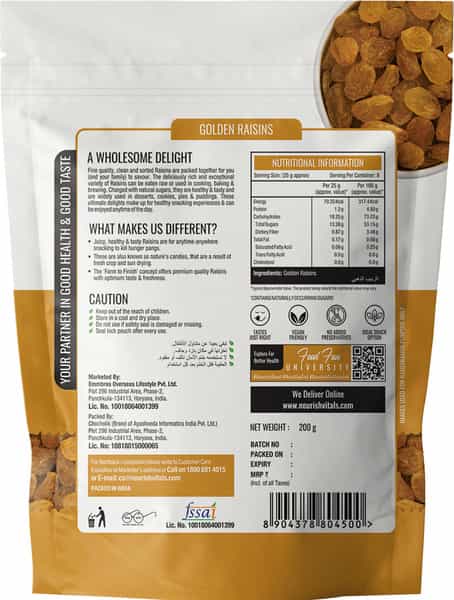 Nourishvitals Golden Raisins Premium Quality 200 G X Pack Of 2