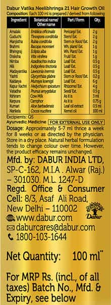 Dabur Vatika Neelibhringa 21 Hair Growth Oil-100Ml
