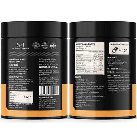 Myfitfuel Citrulline Malate (1500 Mg) 120 Capsules| Amino Acid