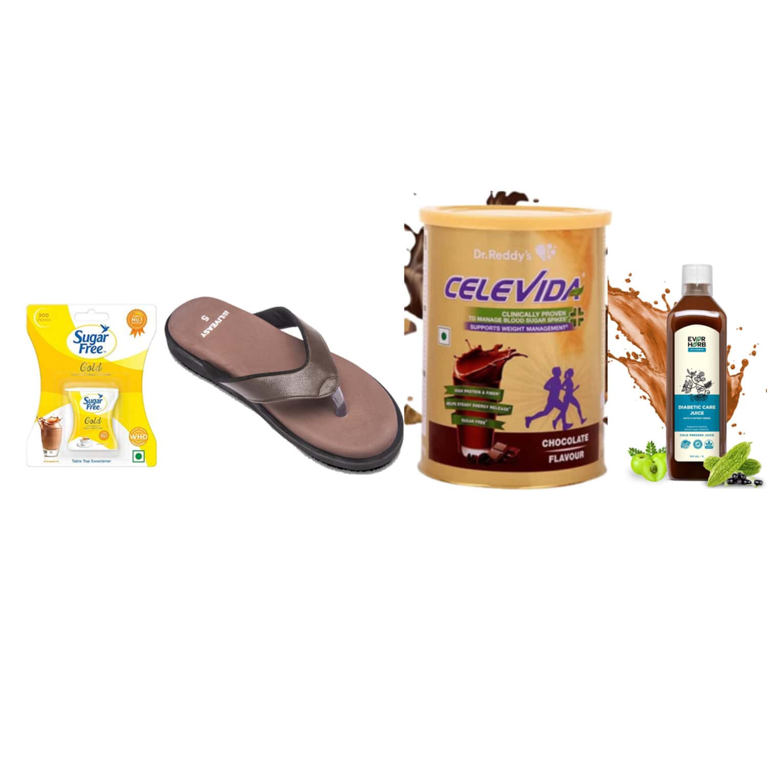 Diabetic Care Diwali Gift Combo Of 4-Sweetener Tablets|Nutrition Drink|Slippers Uk 4|Herbal Juice
