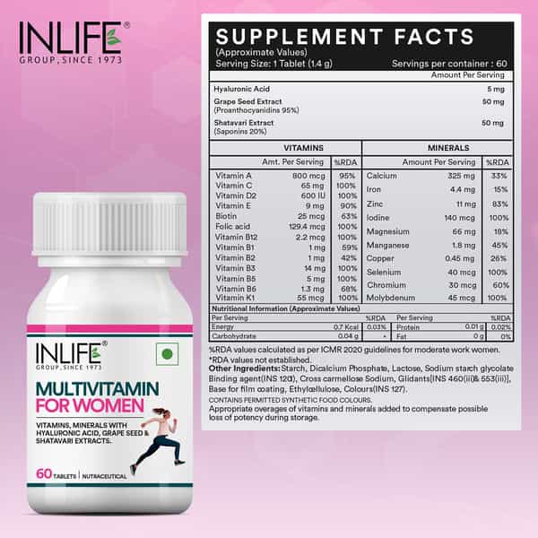 Inlife Women's Multivitamin Tablets | Supports Immunity And Energy Levels | 60 Tablets