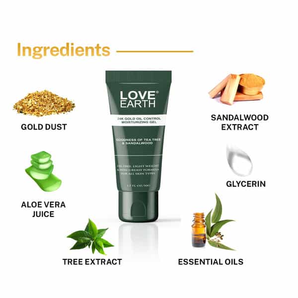 Love Earth 24K Gold Oil Control Moisturizing Gel With Aloe Vera & Sandalwood Extract 50Gm