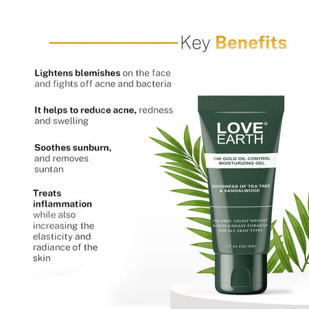 Love Earth 24k Gold Oil Control Moisturizing Gel With Aloe Vera & Sandalwood Extract 50gm
