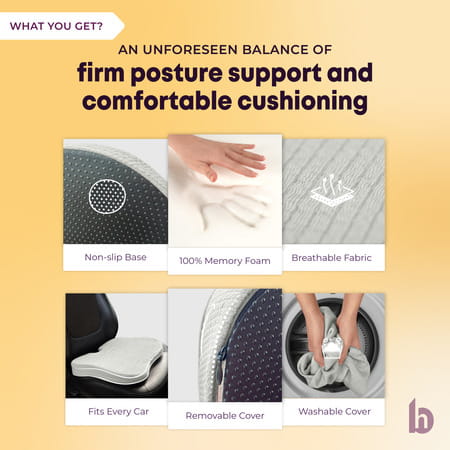 Betterhood Grey Memory Foam Ergonomic Seat Cushion For Car