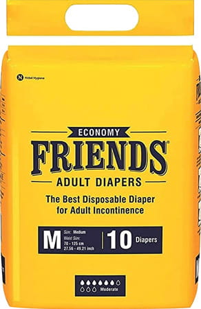Friends Economy Adult Diapers Tape Style - 10 Count (medium)|waist Size 27.56-49.21 Inch|combo Of 2