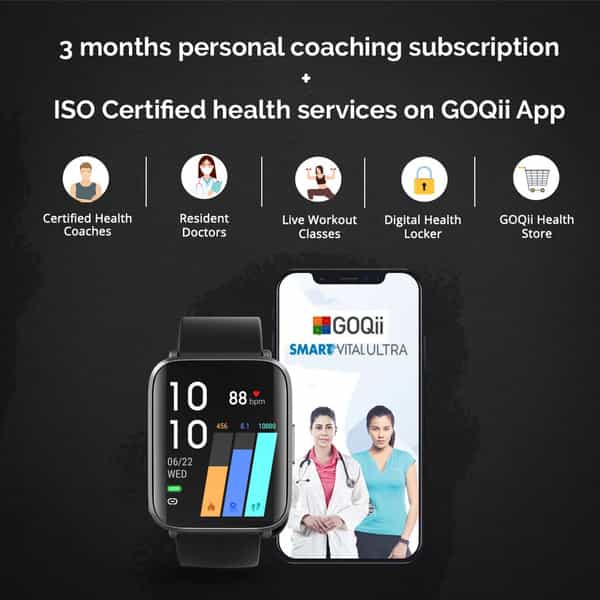 Goqii Smart Vital Ultra Smartwatch|1.78'' Amoled |Spo2| 10 Days Battery | 3 Months Personal Coaching