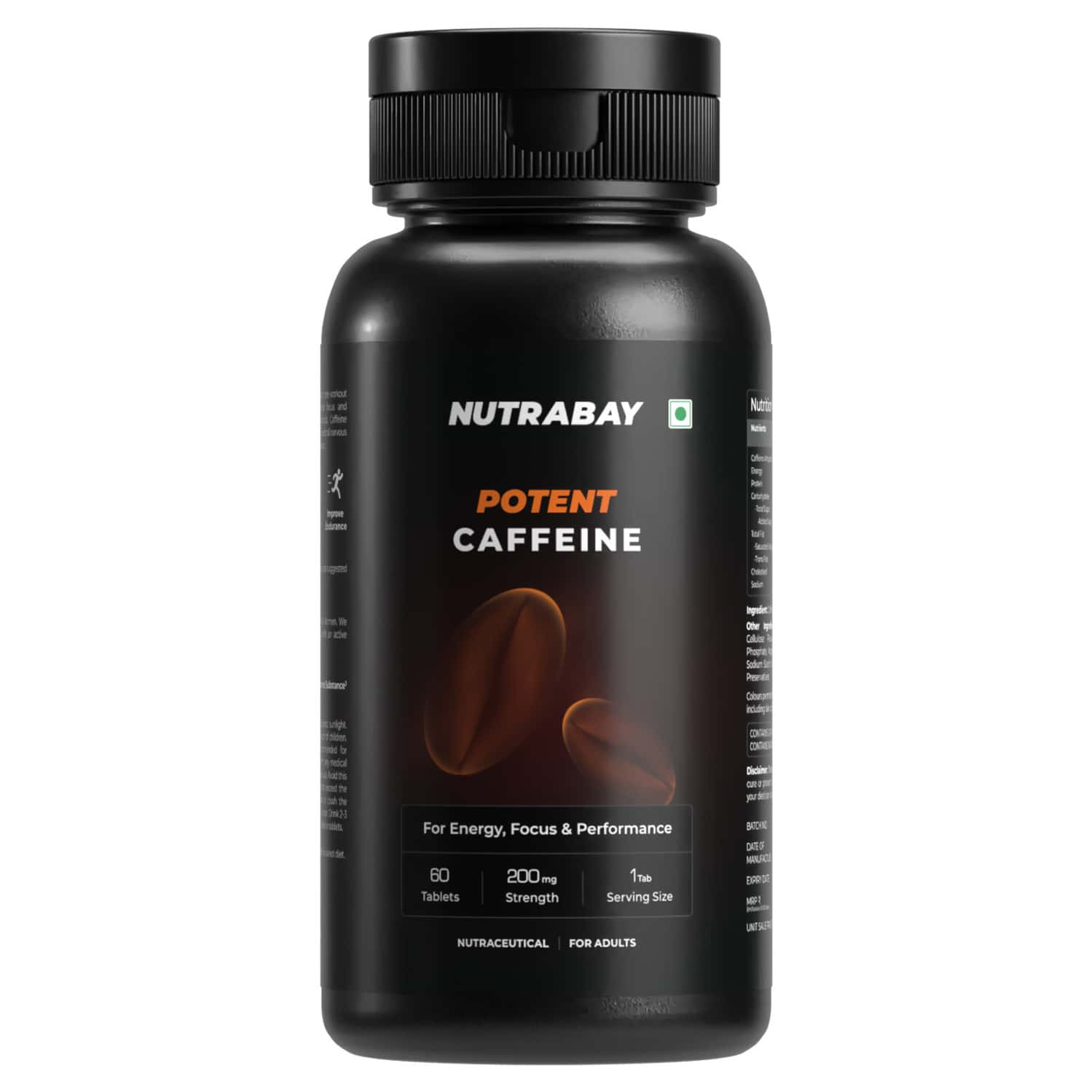 Nutrabay Pro Potent Caffeine 200mg Tablet | Natural Stimulant For Energy, Endurance & Focus, 60 Nos